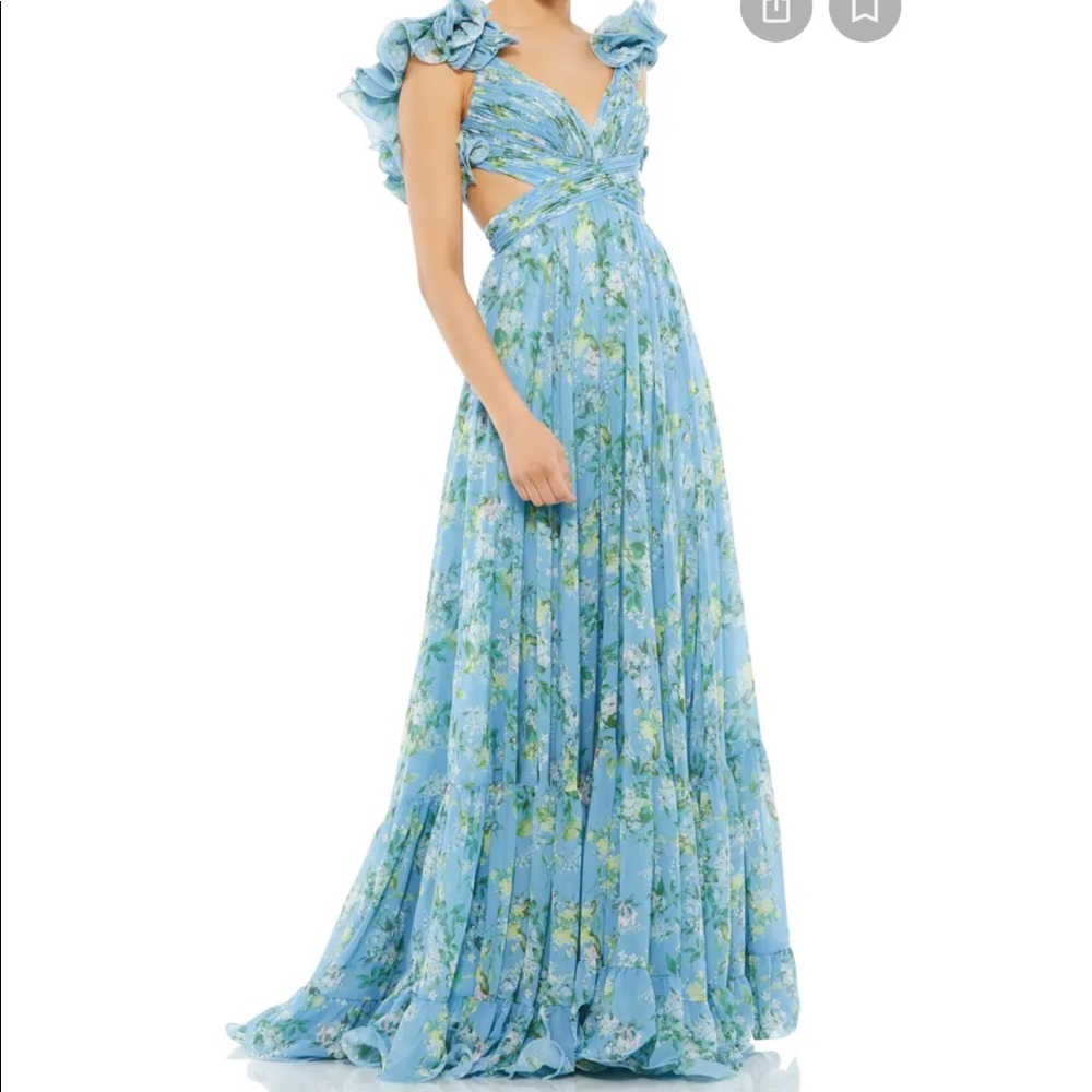 Mac Duggal Floral Chiffon Cutout Gown
